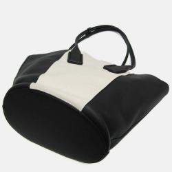 Bottega Veneta Black/Off-white Leather and Canvas Basket Large Tote Bag