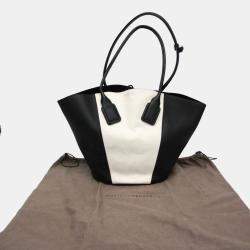 Bottega Veneta Black/Off-white Leather and Canvas Basket Large Tote Bag