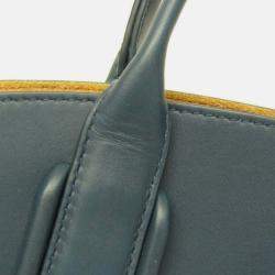 Pre Owned Bottega Veneta Navy Blue Leather Small Basket Tote Bag