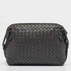 Pre Owned Bottega Veneta Grey Intrecciato Leather Nodini Double Zip Crossbody Bag
