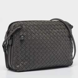 Pre Owned Bottega Veneta Grey Intrecciato Leather Nodini Double Zip Crossbody Bag