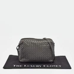 Pre Owned Bottega Veneta Grey Intrecciato Leather Nodini Double Zip Crossbody Bag