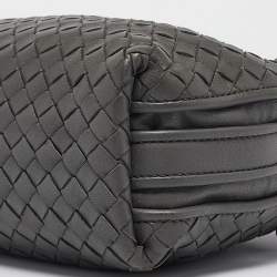 Pre Owned Bottega Veneta Grey Intrecciato Leather Nodini Double Zip Crossbody Bag