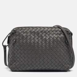 Pre Owned Bottega Veneta Grey Intrecciato Leather Nodini Double Zip Crossbody Bag