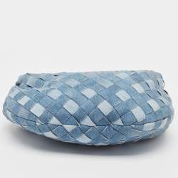 مملوكة مسبقًا Bottega Veneta Blue Denim Effect Intrecciato Leather Mini Jodie Hobo