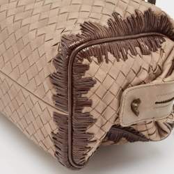Pre Owned Bottega Veneta Beige Intrecciato Leather Boston Bag