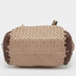 Pre Owned Bottega Veneta Beige Intrecciato Leather Boston Bag