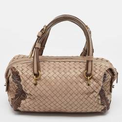 Pre Owned Bottega Veneta Beige Intrecciato Leather Boston Bag