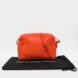 Pre Owned Bottega Veneta Orange Intrecciato Leather Nodini Shoulder Bag
