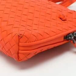 Pre Owned Bottega Veneta Orange Intrecciato Leather Nodini Shoulder Bag