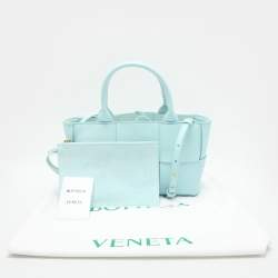 Pre Owned Bottega Veneta Blue Intrecciato Leather Mini Arco Tote