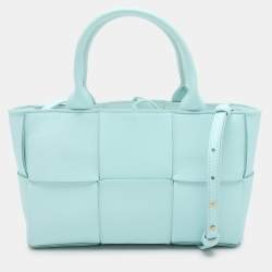 Pre Owned Bottega Veneta Blue Intrecciato Leather Mini Arco Tote