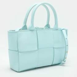 Pre Owned Bottega Veneta Blue Intrecciato Leather Mini Arco Tote