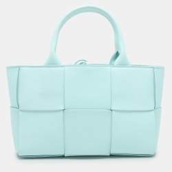 Pre Owned Bottega Veneta Blue Intrecciato Leather Mini Arco Tote