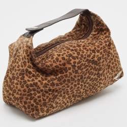 Pre Owned Bottega Veneta Brown Leopard Print Nylon Pouch