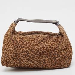 Pre Owned Bottega Veneta Brown Leopard Print Nylon Pouch