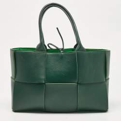 مملوكة مسبقًا Bottega Veneta Dark Green Intreccio Leather Small Arco Tote