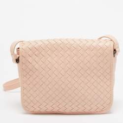 Bottega Veneta Blush Pink Intrecciato Leather Flap Crossbody Bag