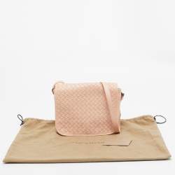 Bottega Veneta Blush Pink Intrecciato Leather Flap Crossbody Bag