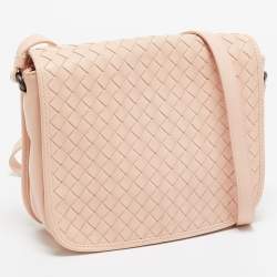 Bottega Veneta Blush Pink Intrecciato Leather Flap Crossbody Bag