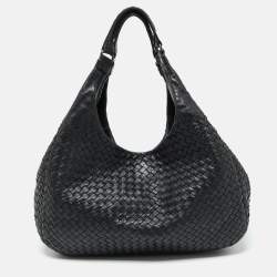 Pre Owned Bottega Veneta Black Intrecciato Leather Campana Hobo