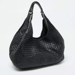 Pre Owned Bottega Veneta Black Intrecciato Leather Campana Hobo