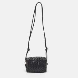 Pre Owned Bottega Veneta Black Intrecciato Leather Mini Loop Camera Bag