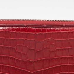 Bottega Veneta Red Crocodile Zip Around Wallet