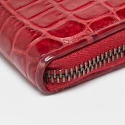 Bottega Veneta Red Crocodile Zip Around Wallet