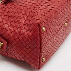 Bottega Veneta Red Intrecciato Leather Montaigne Satchel