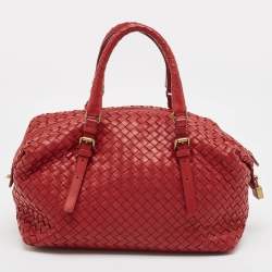 Bottega Veneta Red Intrecciato Leather Montaigne Satchel