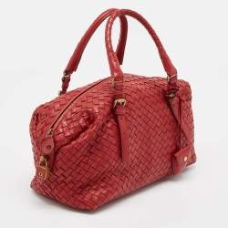 Bottega Veneta Red Intrecciato Leather Montaigne Satchel