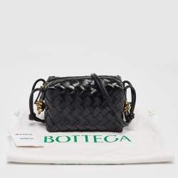Pre Owned Bottega Veneta Black Glossy Intrecciato Leather Mini Loop Camera Bag
