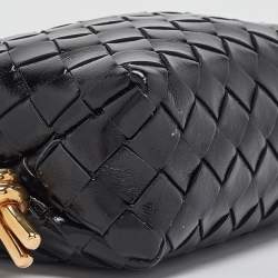 Pre Owned Bottega Veneta Black Glossy Intrecciato Leather Mini Loop Camera Bag