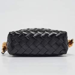 Pre Owned Bottega Veneta Black Glossy Intrecciato Leather Mini Loop Camera Bag