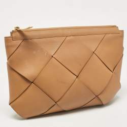 Pre Owned Bottega Veneta Brown Intrecciato Leather Blown Up Clutch