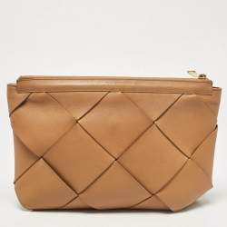 Pre Owned Bottega Veneta Brown Intrecciato Leather Blown Up Clutch