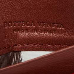 Bottega Veneta Orange/Burgundy Intrecciato Leather Card Holder