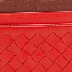 Bottega Veneta Orange/Burgundy Intrecciato Leather Card Holder