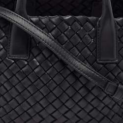Pre Owned Bottega Veneta Black Intrecciato Leather Mini Cabat Tote