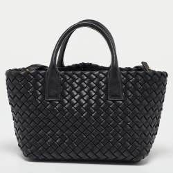 Pre Owned Bottega Veneta Black Intrecciato Leather Mini Cabat Tote