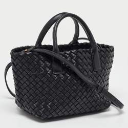Pre Owned Bottega Veneta Black Intrecciato Leather Mini Cabat Tote