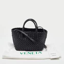 Pre Owned Bottega Veneta Black Intrecciato Leather Mini Cabat Tote