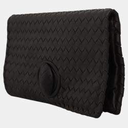 Bottega Veneta Dark Brown Leather Intrecciato Folded Clutch Bag