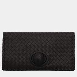 Bottega Veneta Dark Brown Leather Intrecciato Folded Clutch Bag