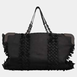 Bottega Veneta Black Leather Spring 2013 Intrecciato Fringe Tote Bag 