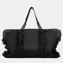 Bottega Veneta Black Leather Spring 2013 Intrecciato Fringe Tote Bag 