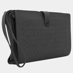 Bottega Veneta Grey Leather Woven Clutch 