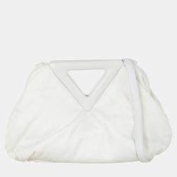 Bottega Veneta White Fabric and Leather Point Shoulder Bag