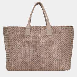 Pre Owned Bottega Veneta Brown Classic Intrecciato Large Cabat Bag